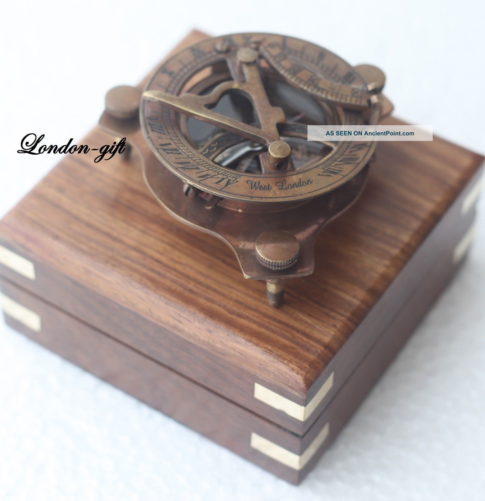 Brass Compass Pocket Compass Nautical Compass Sundial Compass W/wood Case Compasses photo