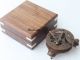 Brass Compass Pocket Compass Nautical Compass Sundial Compass W/wood Case Compasses photo 2