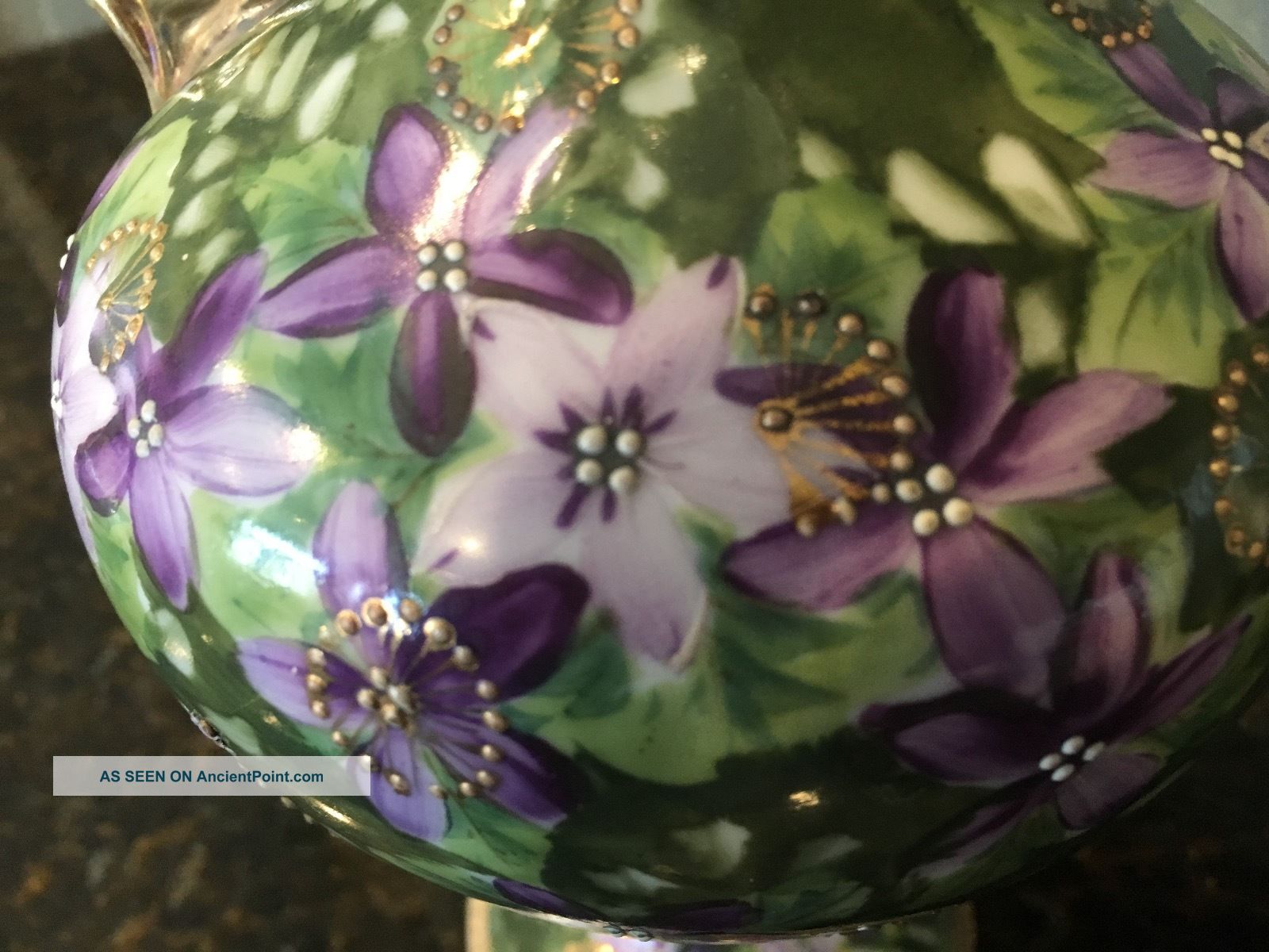 Antique Victorian Vase/pitcher W/ Delicate Handpainted Floral Design On Pedestal Urns photo