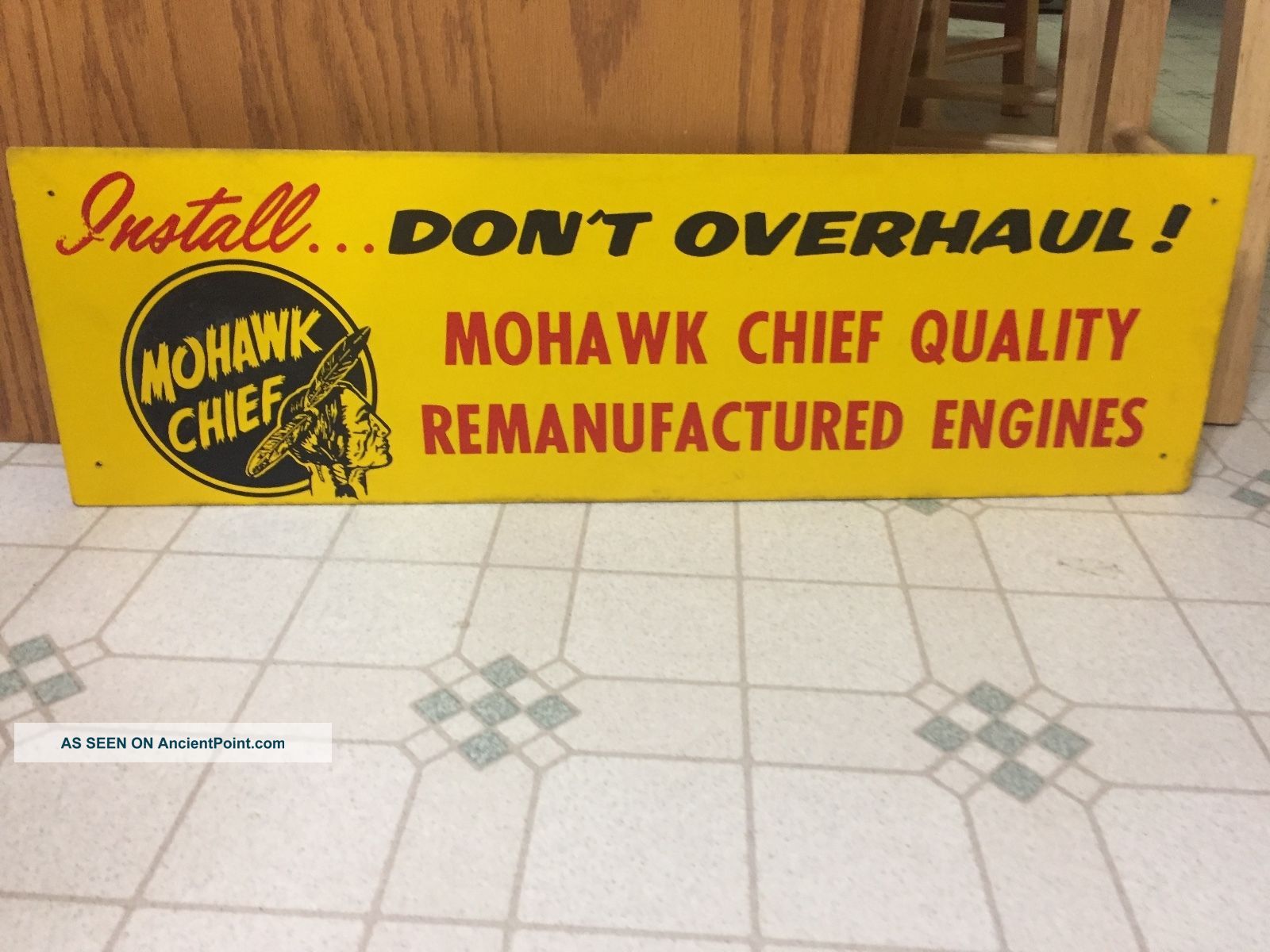 Vintage Mohawk Chief Engine Sign,  Vintage Masonite Sign?vintage Non Metal Sign Other Mercantile Antiques photo