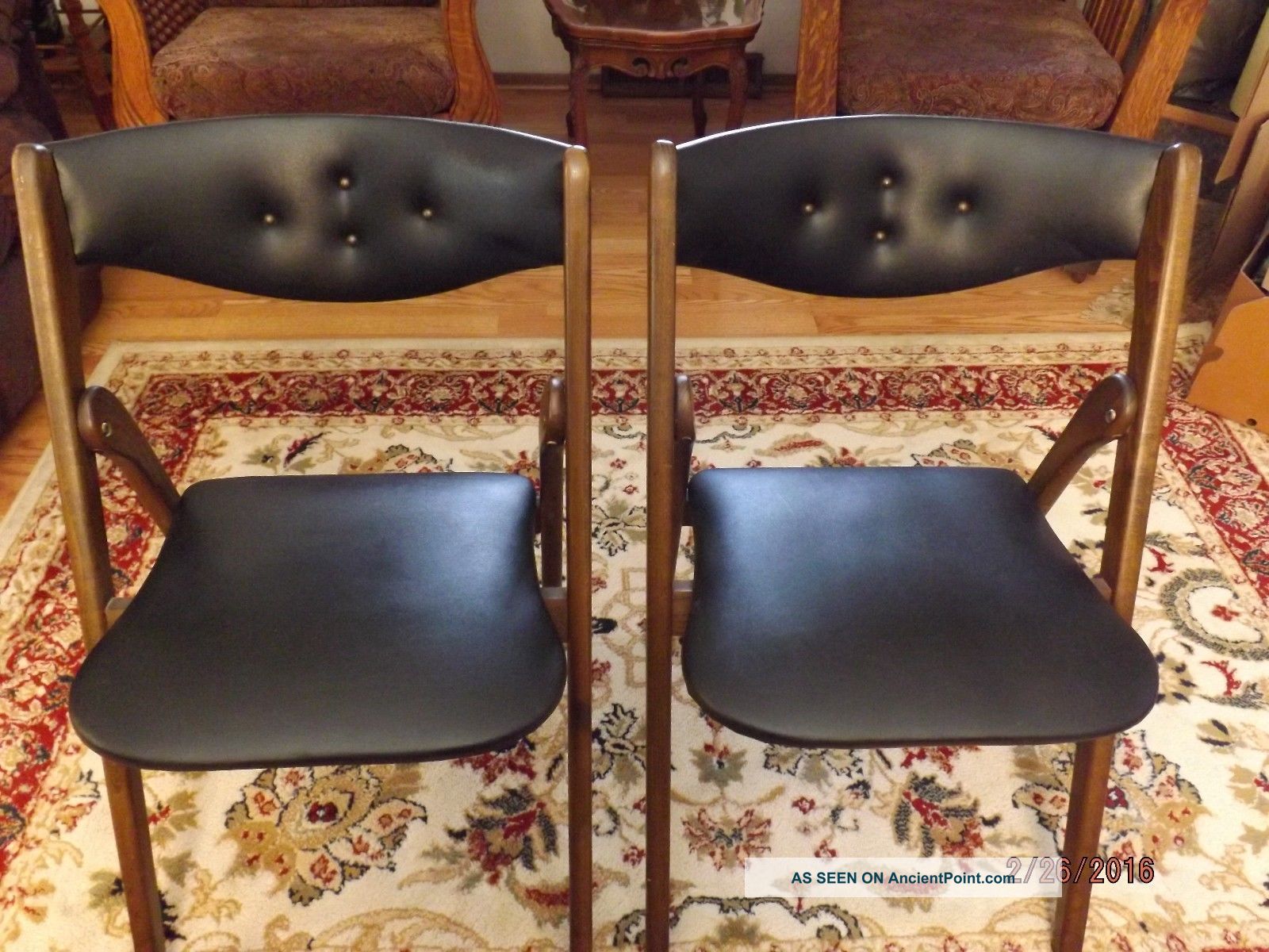 2 Mid Century Modern Coronet Norquist Folding Chairs Style 220 Black & Wood 2 1900-1950 photo