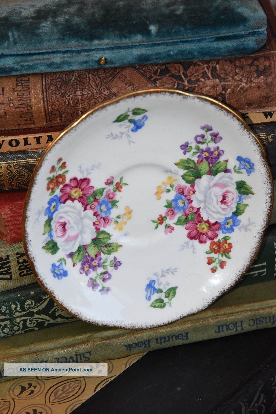Tea Cup Saucer Royal Stafford England Vintage Porcelain Gold Gilt Cabbage Roses Cups & Saucers photo