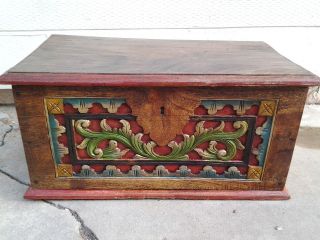 1830 ' S Scandinavian Relief - Carved Painted Wedding Chest Beautifully Restored photo