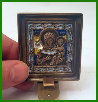 Russia Orthodox Bronze Icon The Virgin Hodegetria.  Enameled. photo