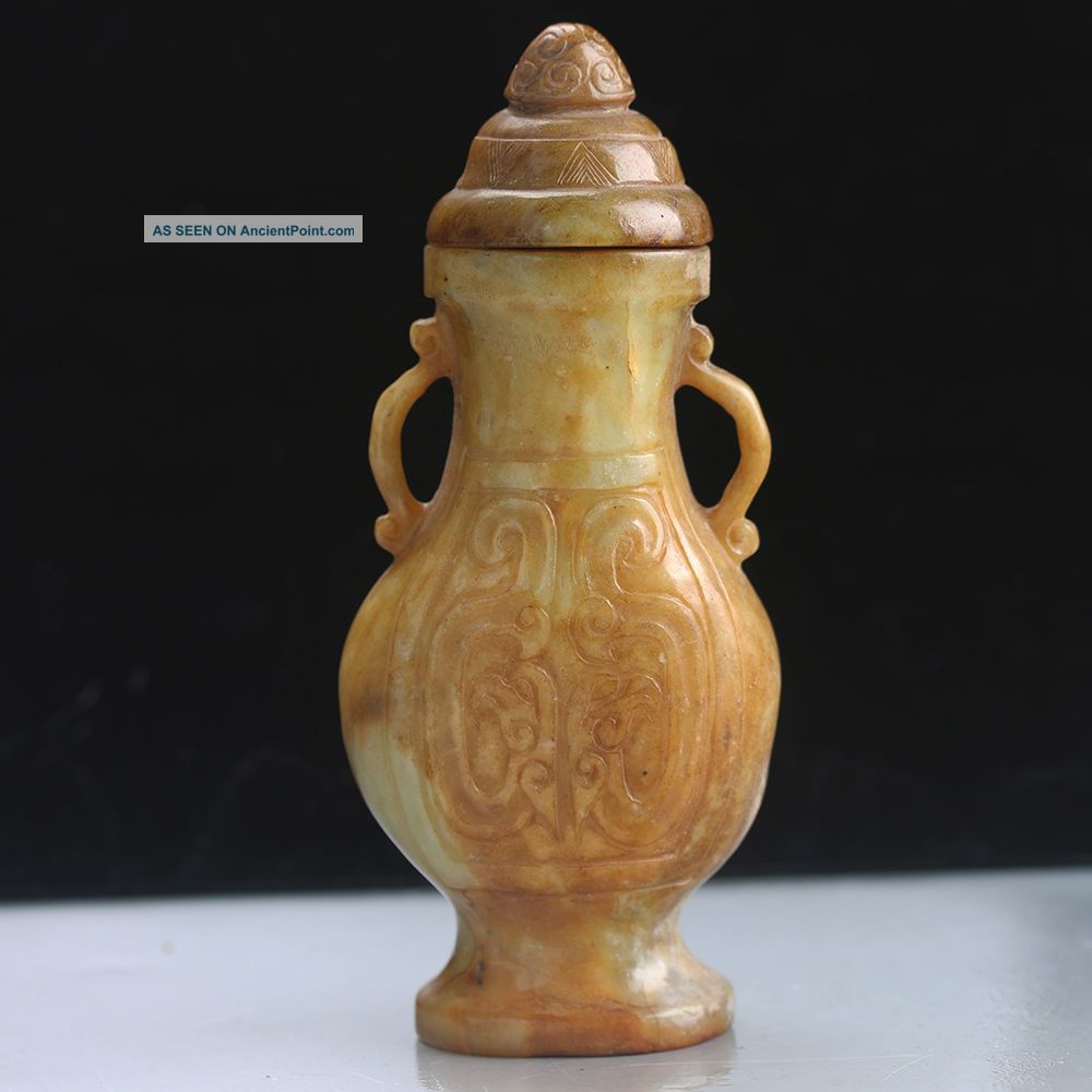 Chinese Old Xiu Jade Hand Carved Ancient Pattern Vase Rm0090 Vases photo