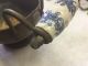 Small Copper Coal Ash Fireplace Bucket Scuttle Blue & White Handle Lion Accents Hearth Ware photo 8