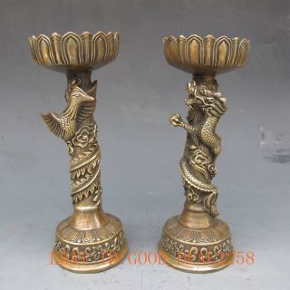 A Oriental Chinese Copper Candle Stick - Dragon & Phoenix Ming Xuande Mark photo