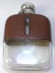 Antique Hallmarked Silver Plate & Leather Clad 110ml (4 Fl Oz) Hip Flask – C1920 Other Antique Silverplate photo 6