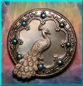 Art Nouveau Style Peacock,  Fancy Bird,  Brass,  Glass & Mop Shell Studio Button photo