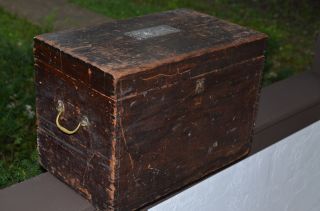Antique Wood Traveling Trunk Dovetailed Joints Jp Paulson Denver Colorado Tray photo