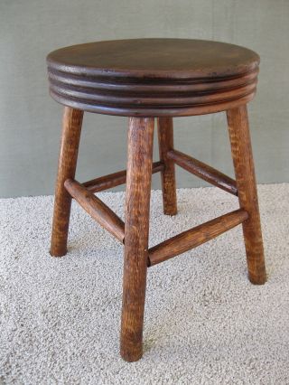 Antique Milking Stool Foot Bench Vintage Primitive Footstool,  Round,  Four Legs photo