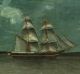 19thc Antique Folk Art Maritime O/c Oil Painting Schooner Ship Moonlight Nr Folk Art photo 3