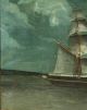 19thc Antique Folk Art Maritime O/c Oil Painting Schooner Ship Moonlight Nr Folk Art photo 6