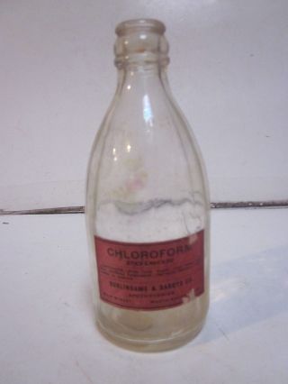 Antique Clear Glass Apothecary Bottle Burlingame & Darbys Co Chloroform Poison photo