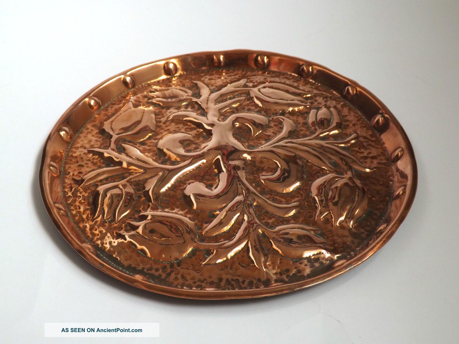 Antique Victorian Handmade Arts & Crafts Copper Plate - C.  1890 - 1900 Arts & Crafts Movement photo