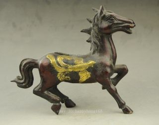 China Old Hand Engraving Copper Gilding Dragon And Phoenix Horse Statue Zx49 photo