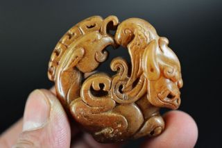 Unique Old Jade Carved Beast Amulet Pendant Jp215 photo