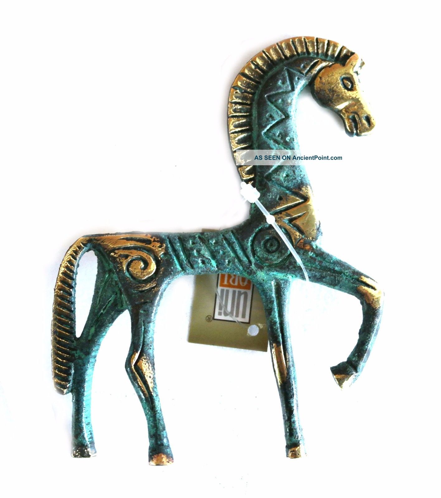 Ancient Greek Bronze Replica Geometric Horse Green - Gold Oxidization 123 Greek photo