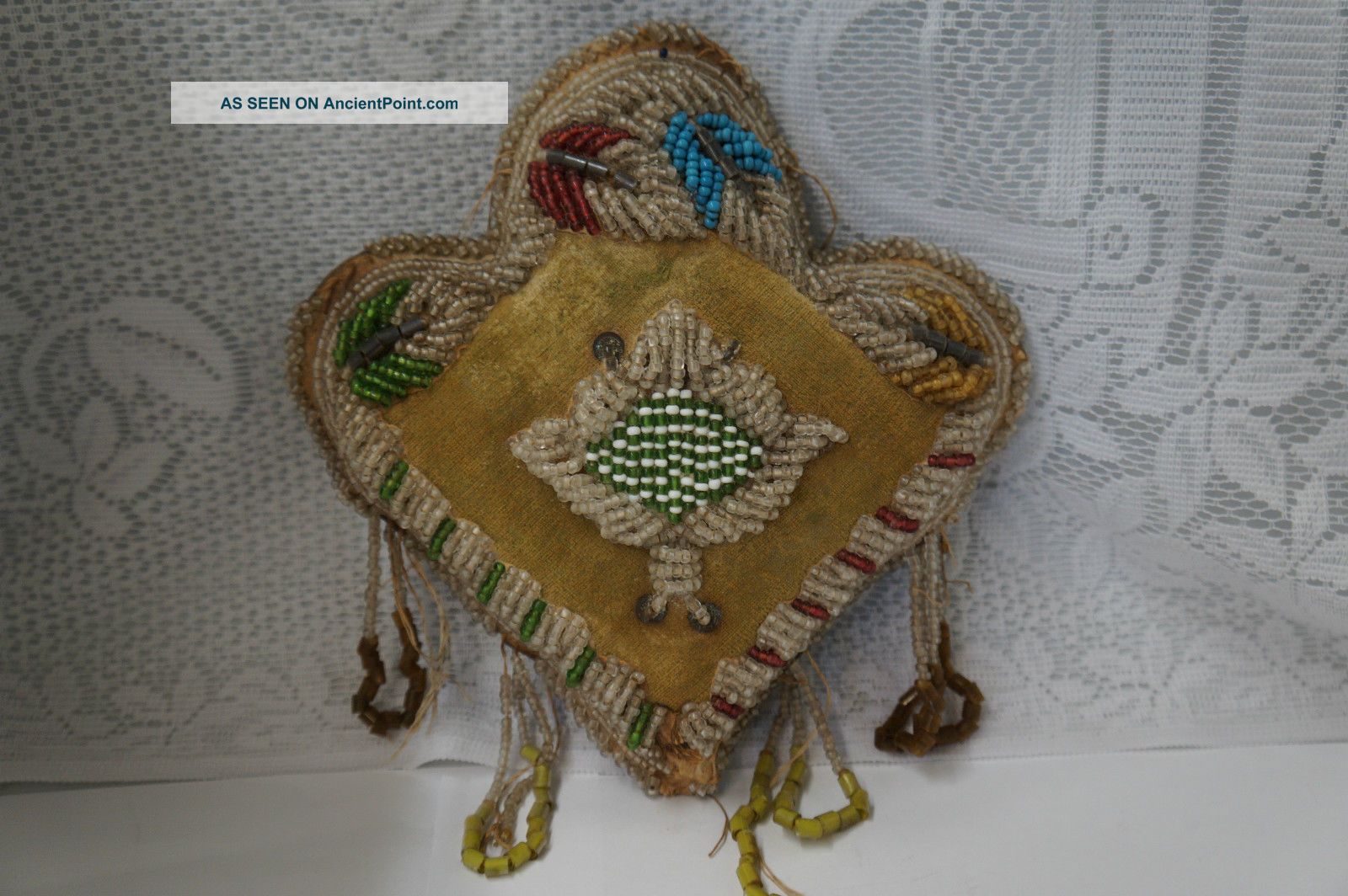 Antique Iroquois Mohawk Native Glass Beaded Velvet Pin Cushion Pin Cushions photo