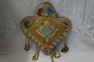 Antique Iroquois Mohawk Native Glass Beaded Velvet Pin Cushion photo