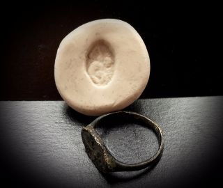 Ancient Roman Bronze Seal Ring Featuring A Harpy 1st - 3rd Century A.  D photo