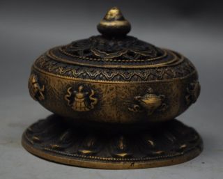 Chinese Old Brass Handwork Carving Flower Incense Burner photo