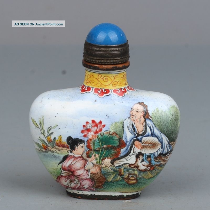China Exquisite Hand - Made Flowers Old Man Child Pattern Cloisonne Snuff Bottle Snuff Bottles photo