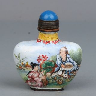 China Exquisite Hand - Made Flowers Old Man Child Pattern Cloisonne Snuff Bottle photo