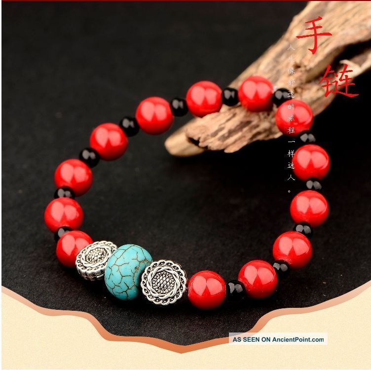 Natural Red Coral & Tibet Silver Handwork National Fashion Bracelet @aa30 Bracelets photo