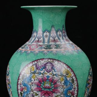 Chinese Famille Rose Porcelain Hand - Painted Dragon & Flower Vase W Qianlong Mark photo