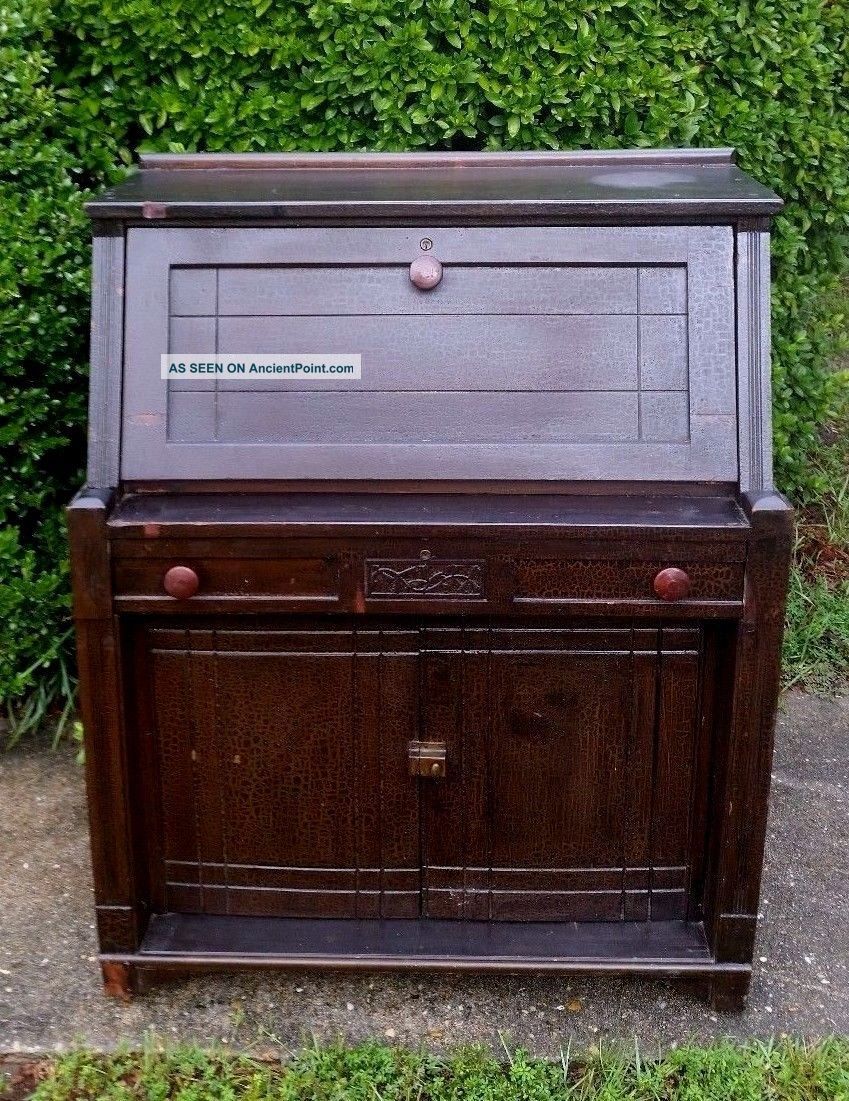 Antique Eastlake Style Carved Arts & Crafts Drop Front Desk Drawer Cabinet 1800-1899 photo