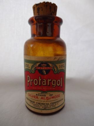 Antique Winthrop Apothecary Medicine Poison Silver Protargol Cork Bottle photo