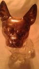 Rare Antique Silver Plate & Crystal 8 Inch Dog Head Candy Container / Glass Eye Bottles & Jars photo 4