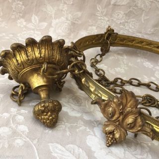 Antique Vtg French Medieval Bed Canopy Ceiling Crown Chains Bronze & Brass 1880 photo