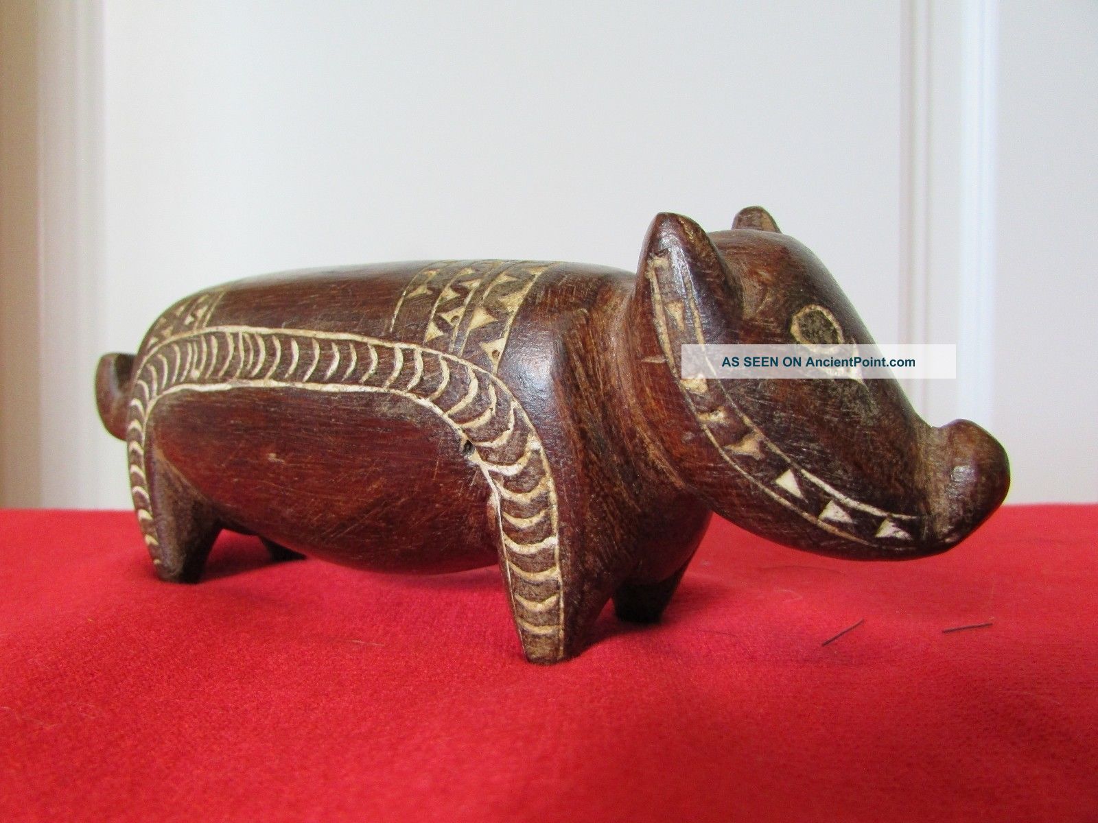 Trobriand Island Pig Carving Lime Incised Mid Century Pacific Islands & Oceania photo
