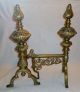 Pair Old Solid Cast Brass Andirons / Fire Dogs Antique Vintage Large Numbered Hearth Ware photo 1