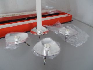 Vintage Cohr Danish Mid Century Modern Silver Plate Tri - Foot Candle Holders photo