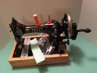Antique Anker Hand Crank Sewing Machine 3/4 Size,  Has Shuttle/long Bobbin,  Sews photo