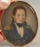 Antique War Of 1812 Naval Officer Miniature Portrait Painting & Hair Jewelry,  Nr Folk Art photo 1