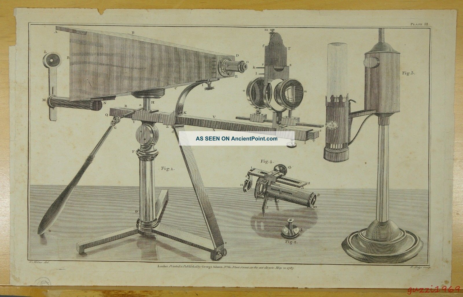 Antique 18c Lucernal Microscope Engraving From George Adams Essays On Microscope Mining photo