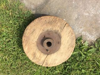 Primitive Unique Round Wood Press Tool Part Or Belt Pulley Wheel photo