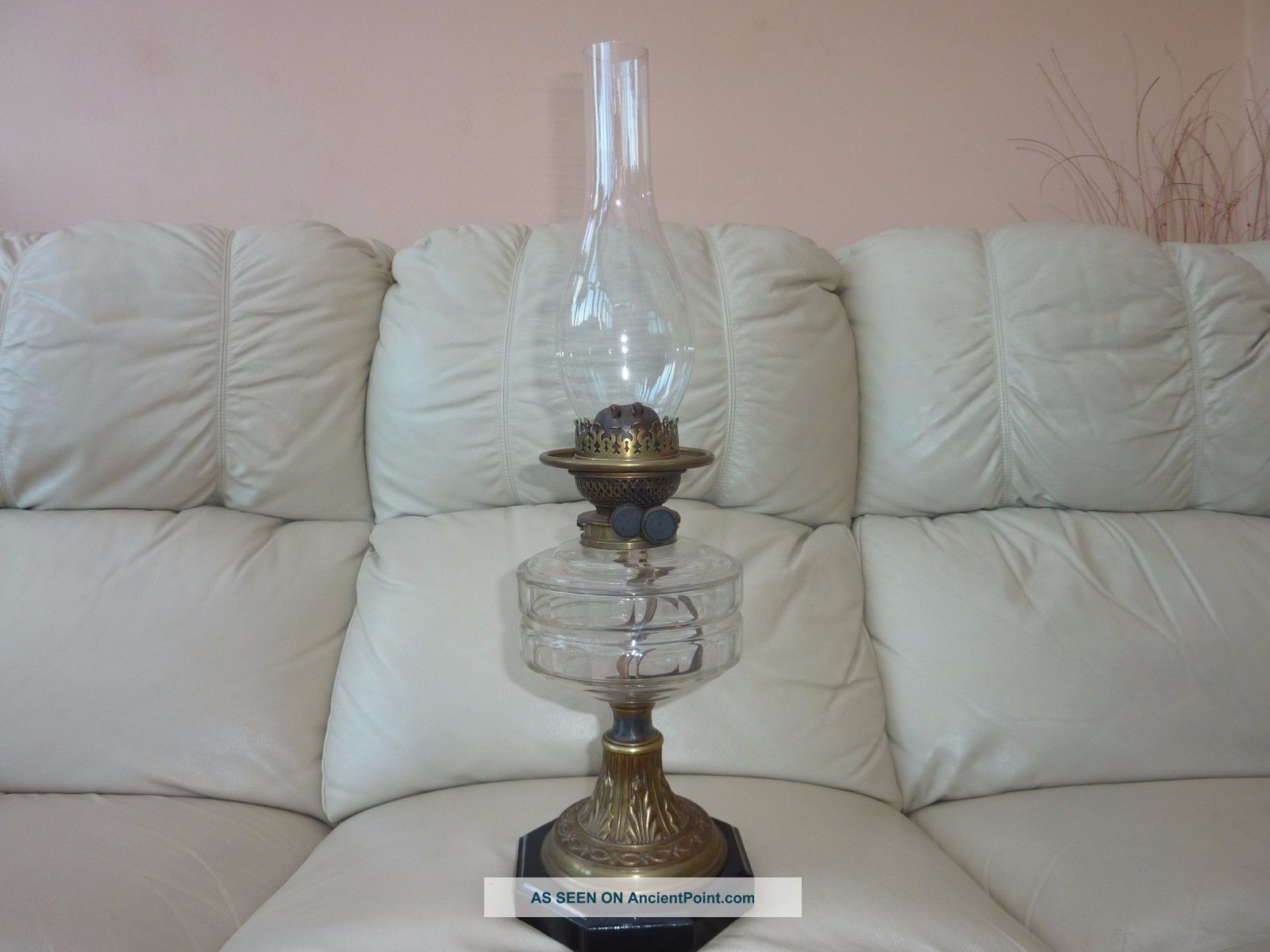 Antique Thomas Rowatt Duplex Kerosene Oil Lamp, Chimney, Wicks 