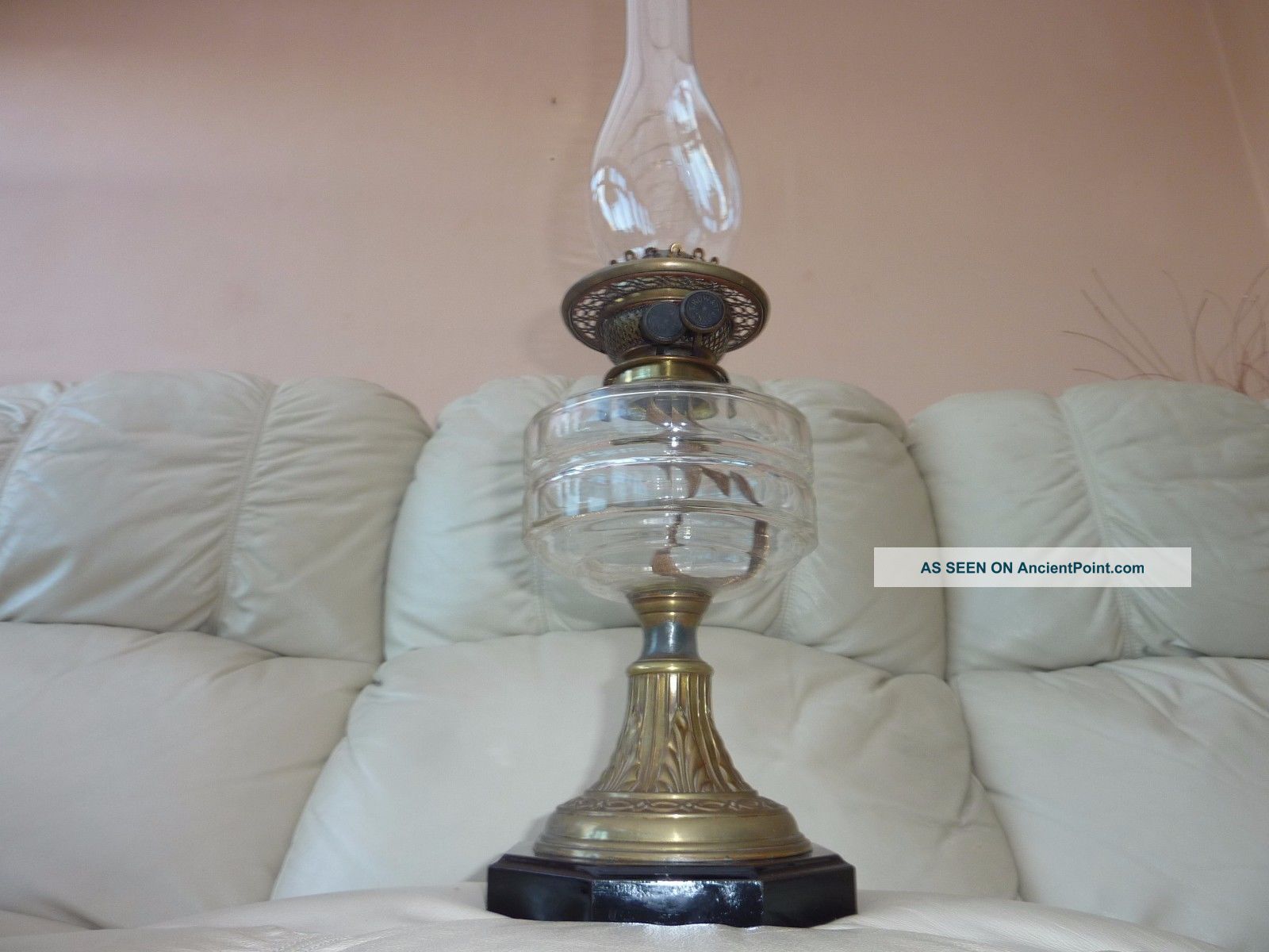 Antique Thomas Rowatt Duplex Kerosene Oil Lamp, Chimney, Wicks