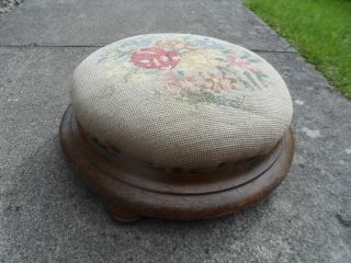 Antique,  Mid Victorian Walnut Based With Bun Feet,  Beaded Foot Stool,  Foot Rest photo