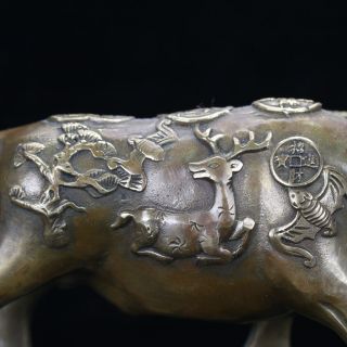 Chinese Antique Brass Handwork Lucky Deer Motif Cow Statue Gd6686 photo