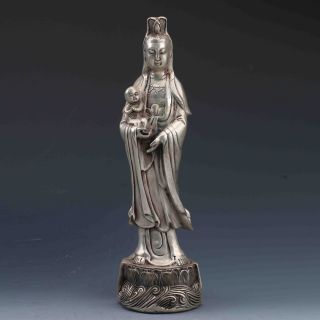 Chinese Tibetan Silver Hand - Carved Children - Sending Guanyin Statue Gd7767 photo