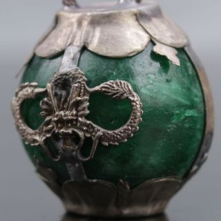 Collectable Green Jade Armor Tibetan Silver Hand - Carve Zodiac Statue - - Dog photo