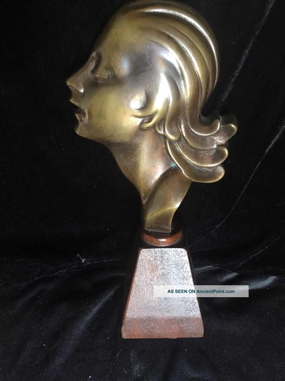 Art Deco 1920s/1930s Bronze Lady Head On Wooden Base Art Deco photo