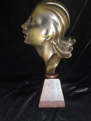 Art Deco 1920s/1930s Bronze Lady Head On Wooden Base photo