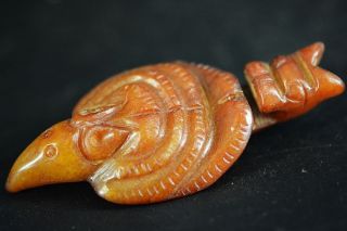 Unique Chinese Old Jade Carved Owl Dragon Hook Statue Jp219 photo